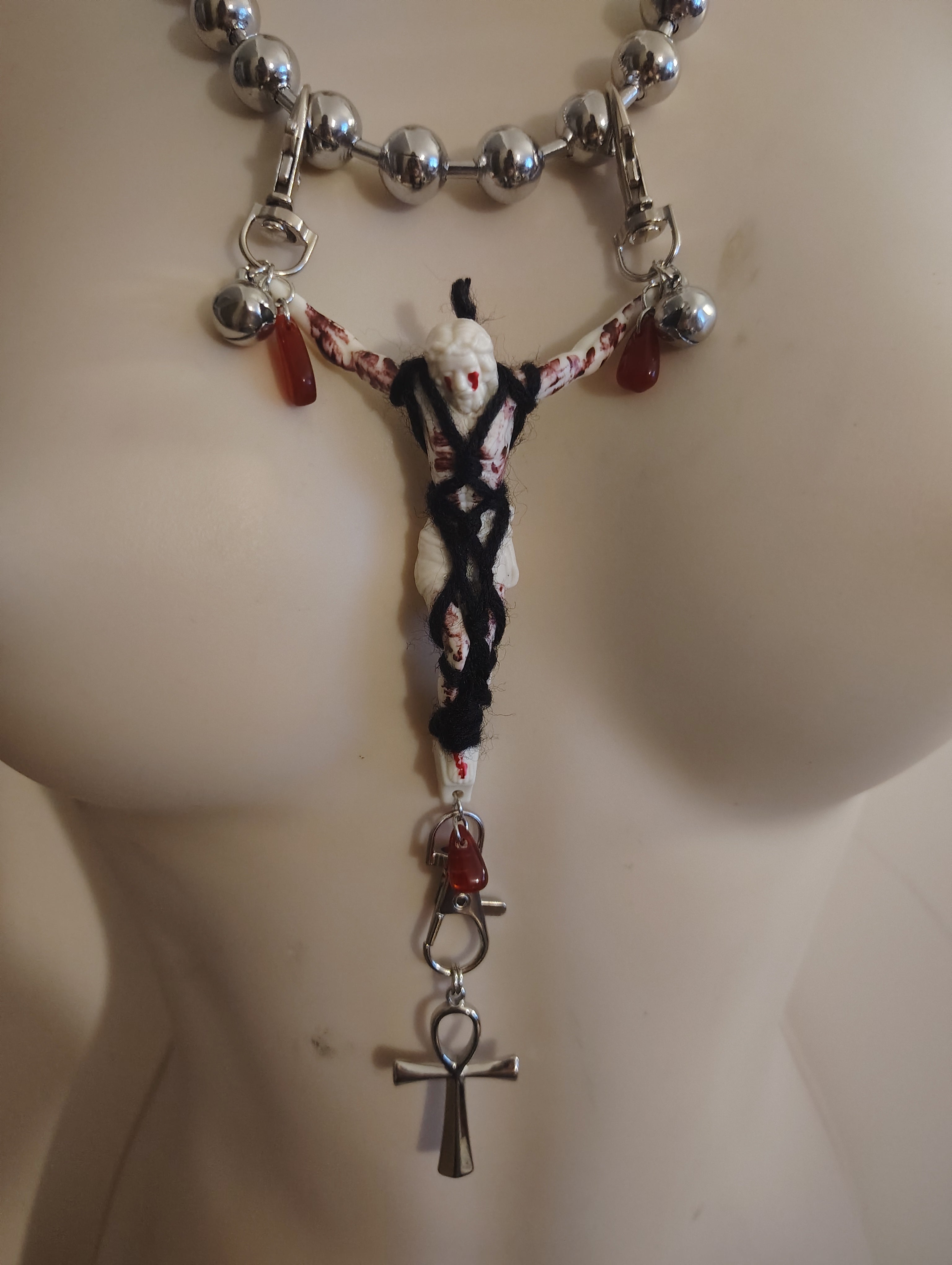 DIY bondage Jesus ankh stainless steel bead necklace