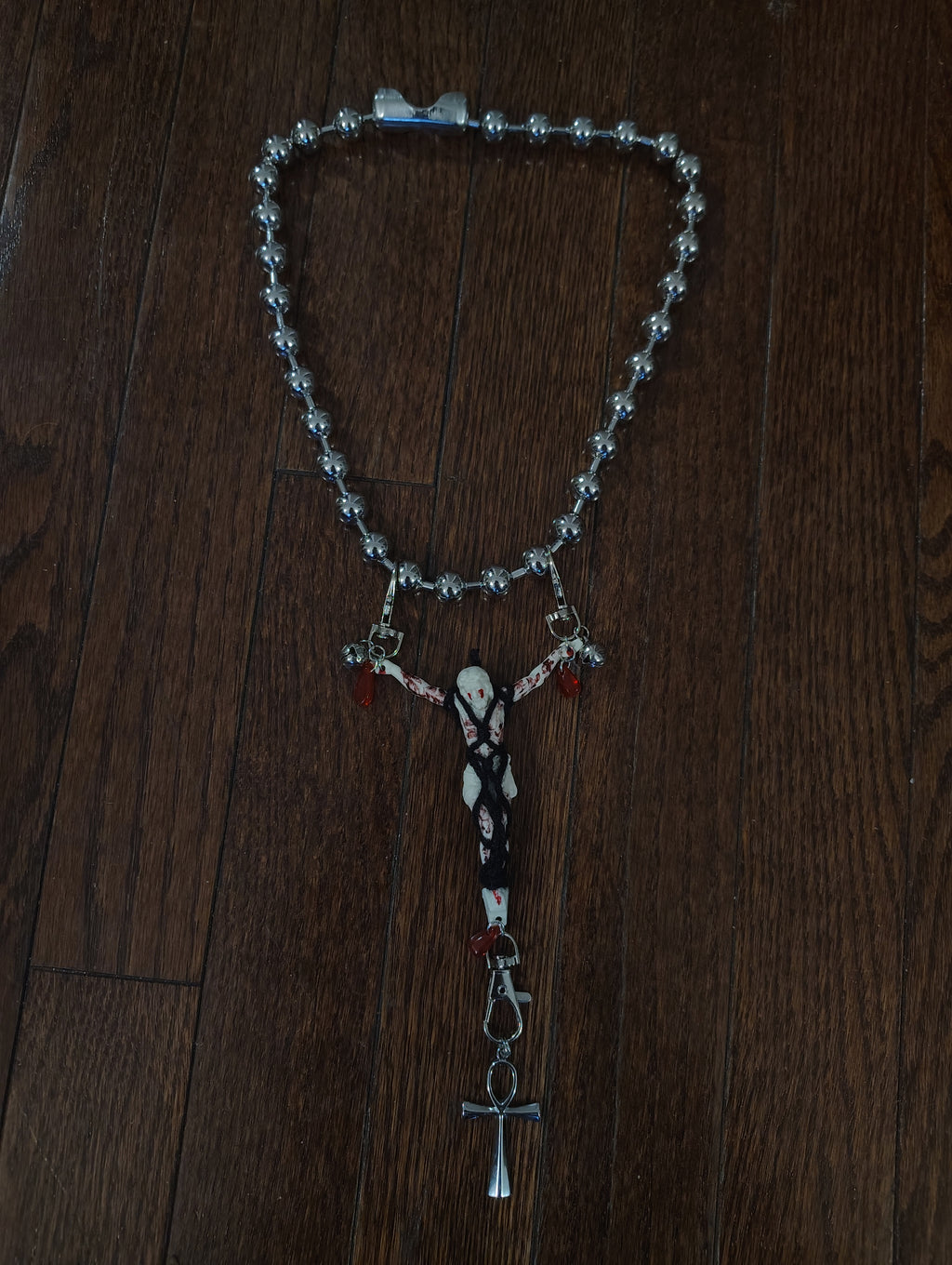 DIY bondage Jesus ankh stainless steel bead necklace