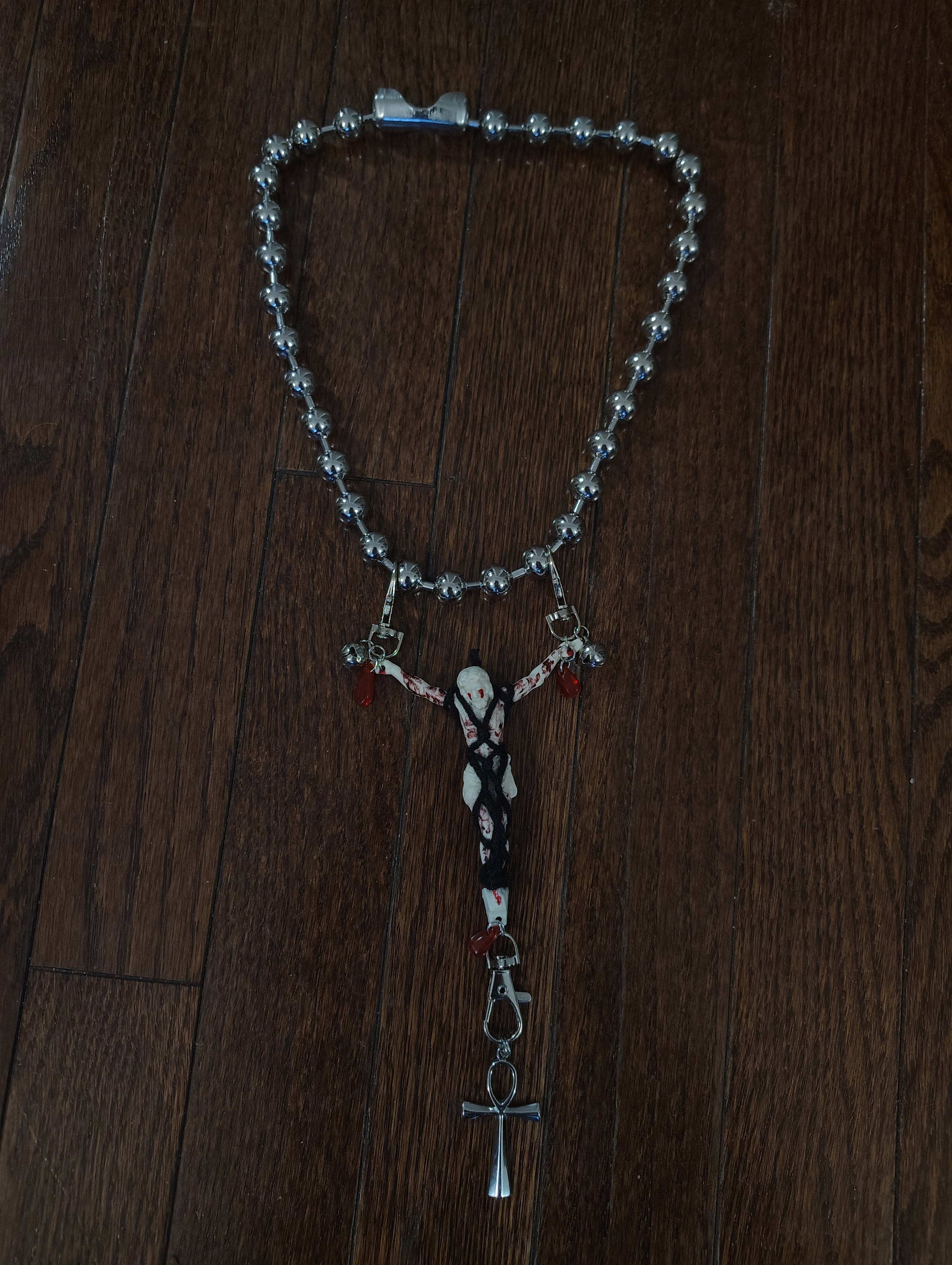 DIY bondage Jesus ankh stainless steel bead necklace