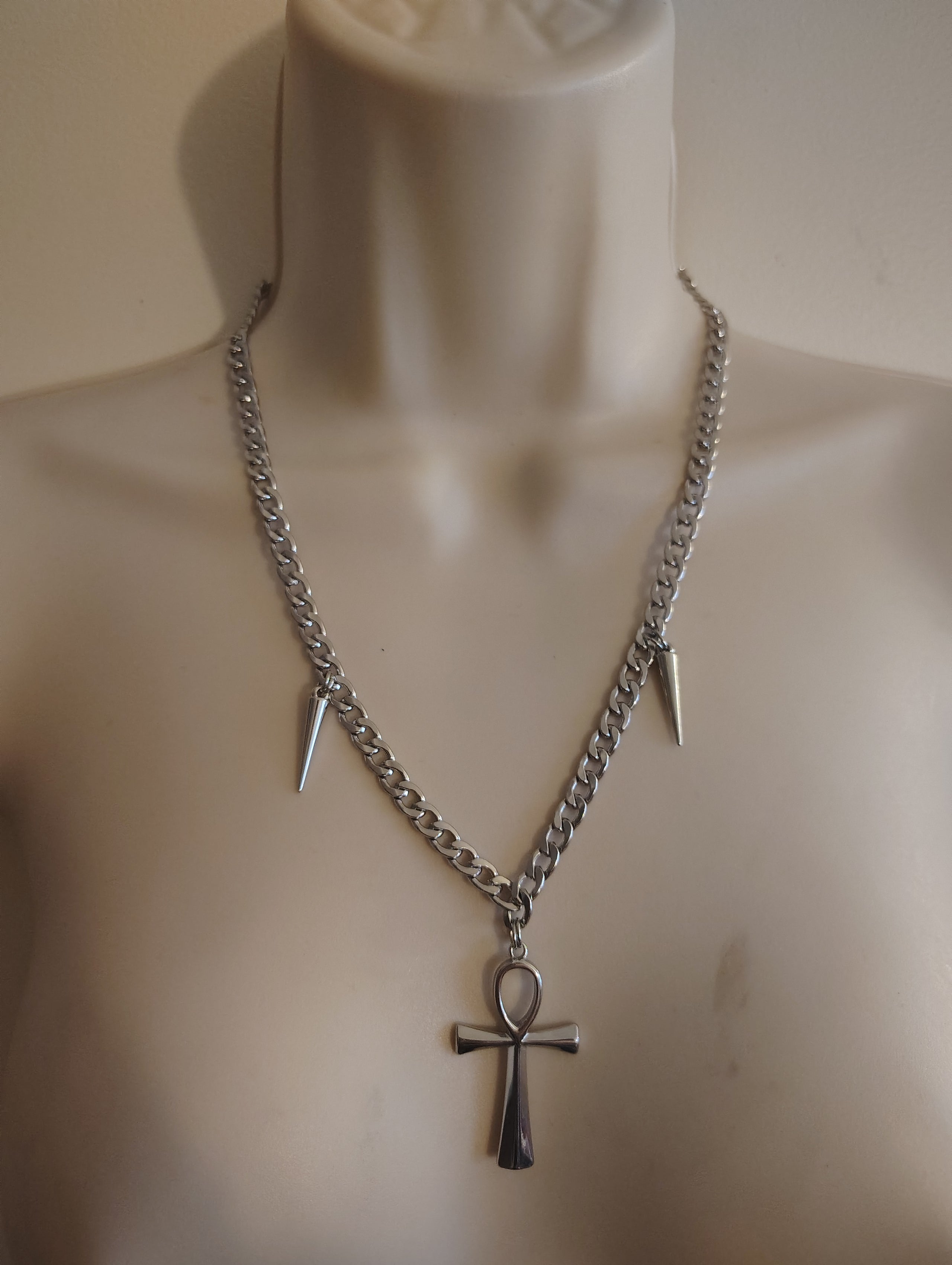 DIY ankh with spikes stainless steel necklace