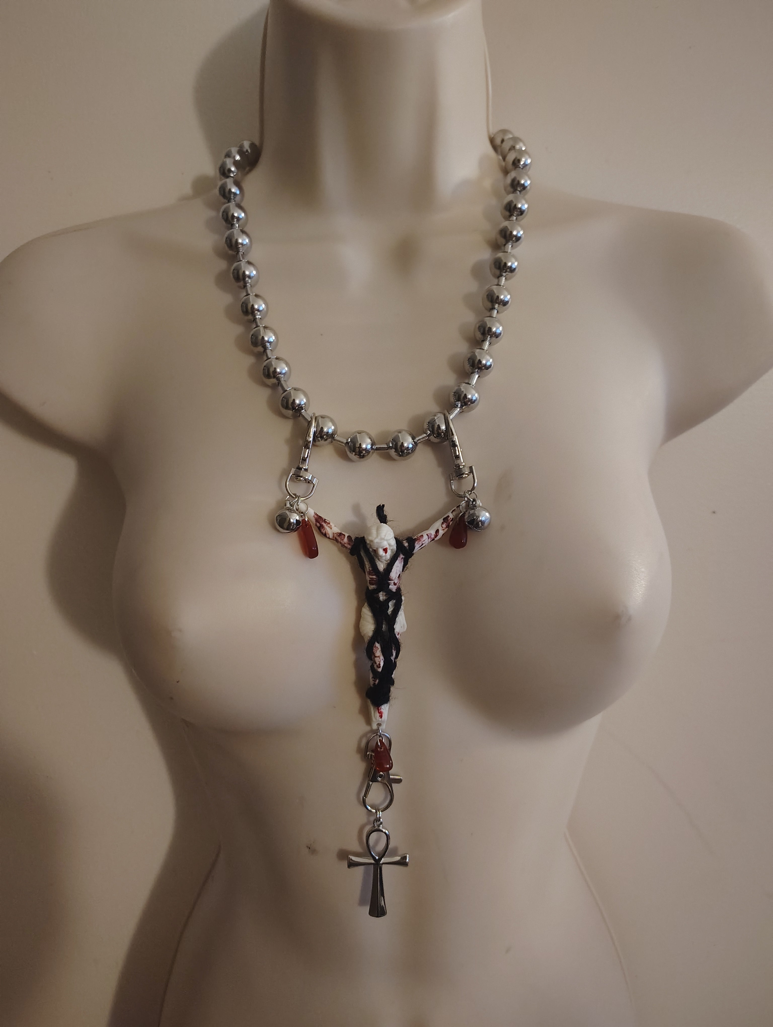 DIY bondage Jesus ankh stainless steel bead necklace