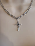 DIY upcycled flower crucifix necklace w. Stainless steel chain