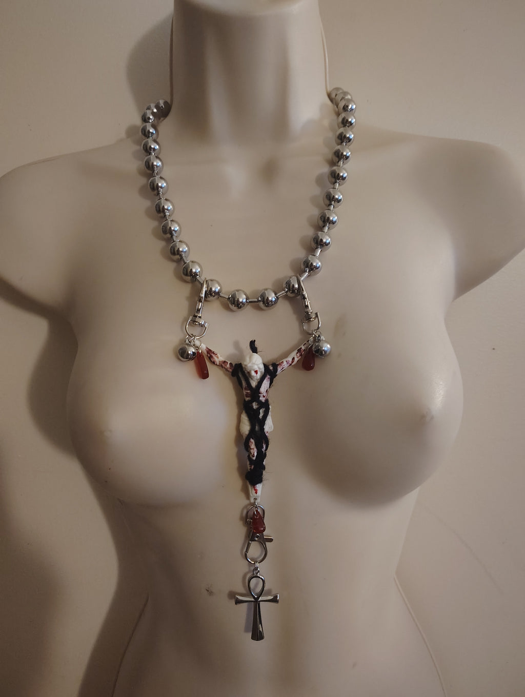 DIY bondage Jesus ankh stainless steel bead necklace
