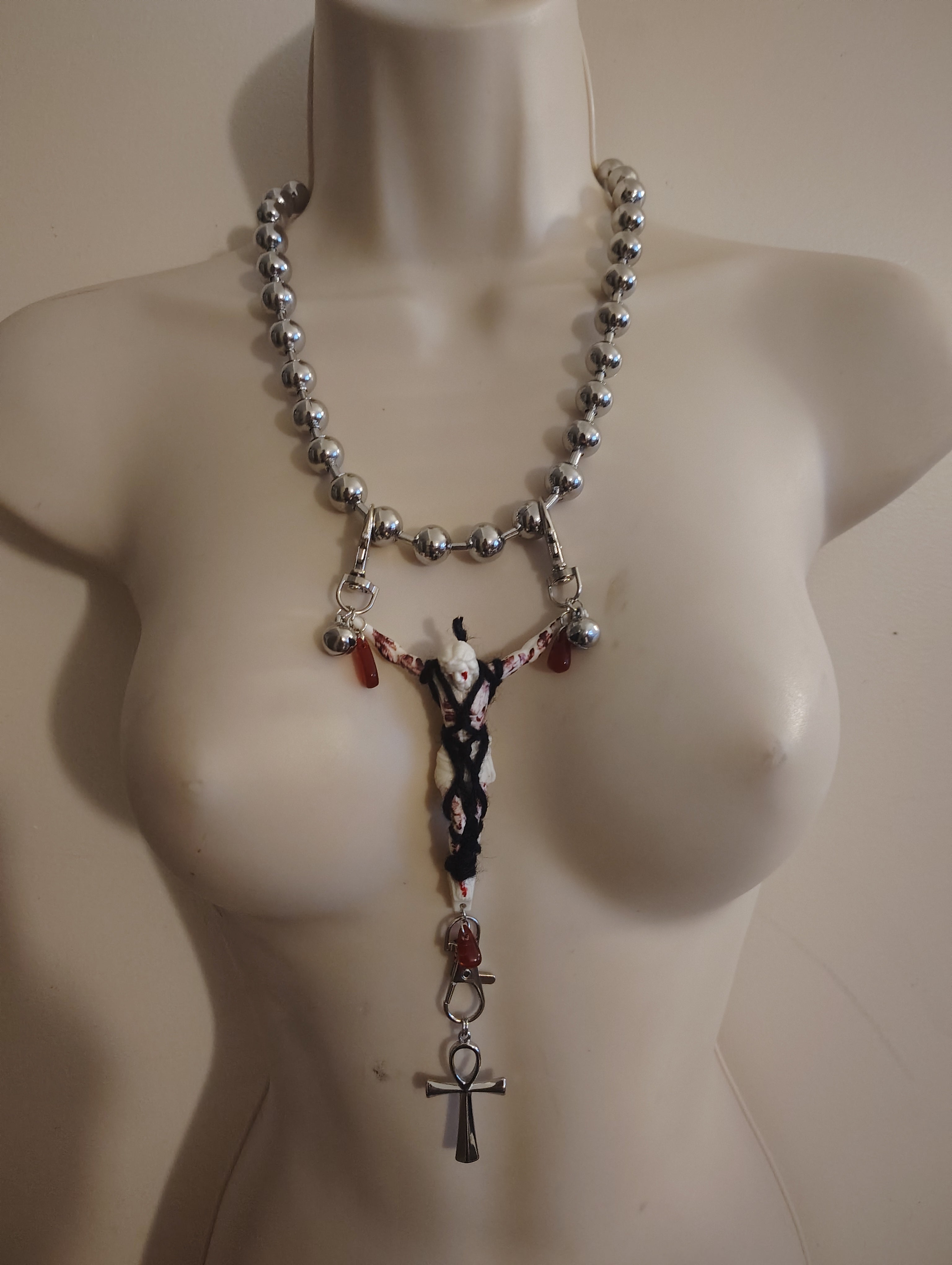 DIY bondage Jesus ankh stainless steel bead necklace